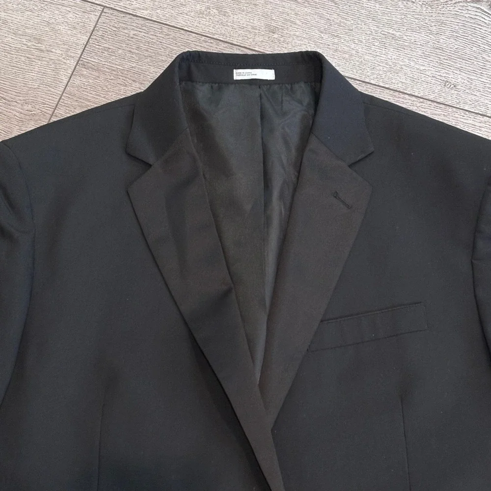 Nordstrom‎ Rack Tuxedo Blazer Mens 48L Black Trim Fit Satin Lapel Formal Jacket
